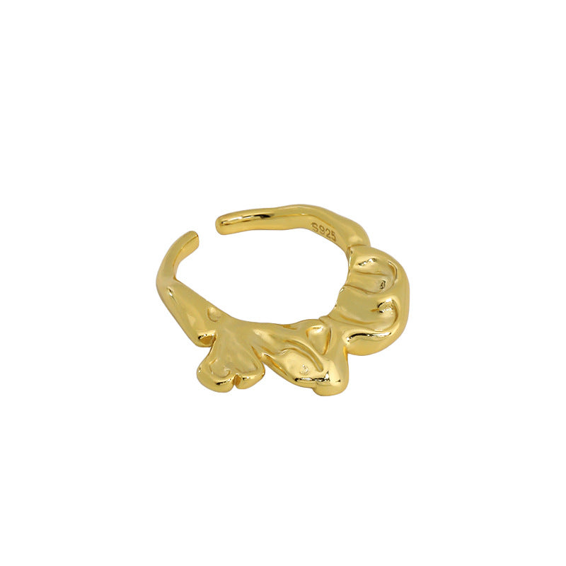 Lovcia Gold Tone Petal Ring 925 Sterling Silver Adjustable-Rings-Yellow Gold-Yellow Gold