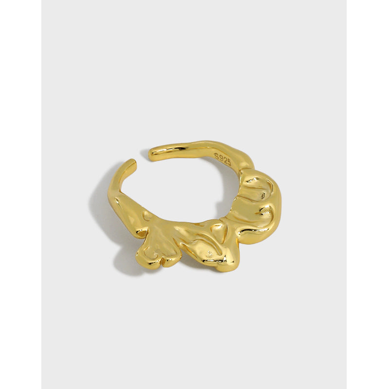 Lovcia Gold Tone Petal Ring 925 Sterling Silver Adjustable-Rings-Yellow Gold-Yellow Gold