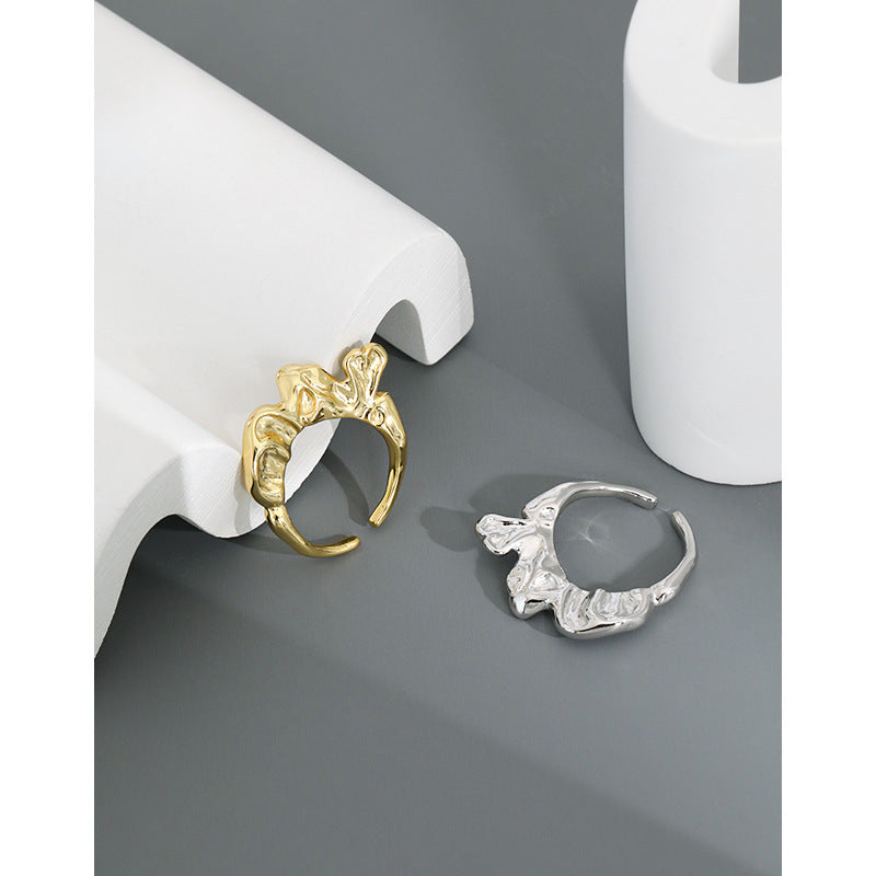 Lovcia Gold Tone Petal Ring 925 Sterling Silver Adjustable-Rings-Yellow Gold-Yellow Gold