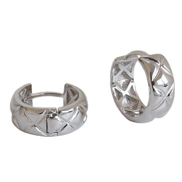 Lovcia Gold Tone Rhombus Pattern Huggie Hoop Earrings 11mm-Earrings-Silver-Silver