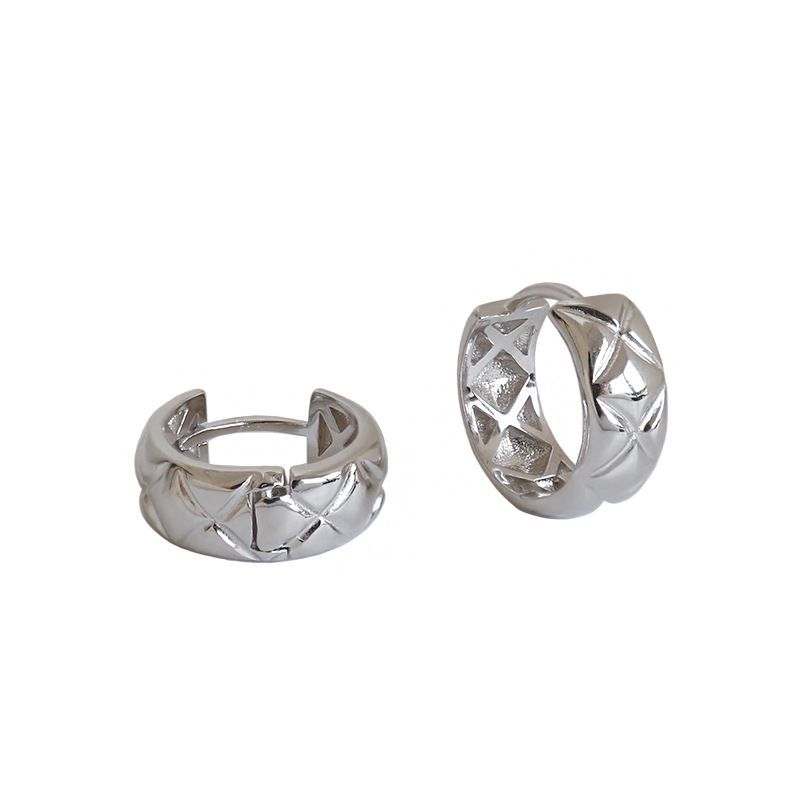 Lovcia Gold Tone Rhombus Pattern Huggie Hoop Earrings 11mm-Earrings-Yellow Gold-Yellow Gold
