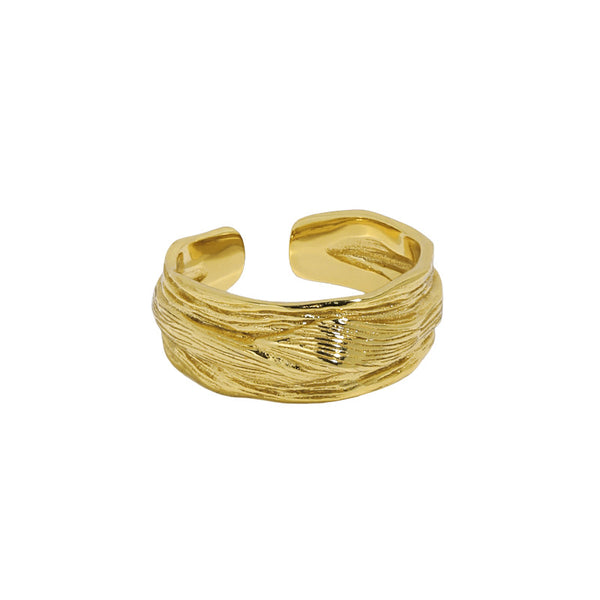 Lovcia Gold Tone River Wave 925 Sterling Adjustable Ring-Rings-Yellow Gold-Yellow Gold