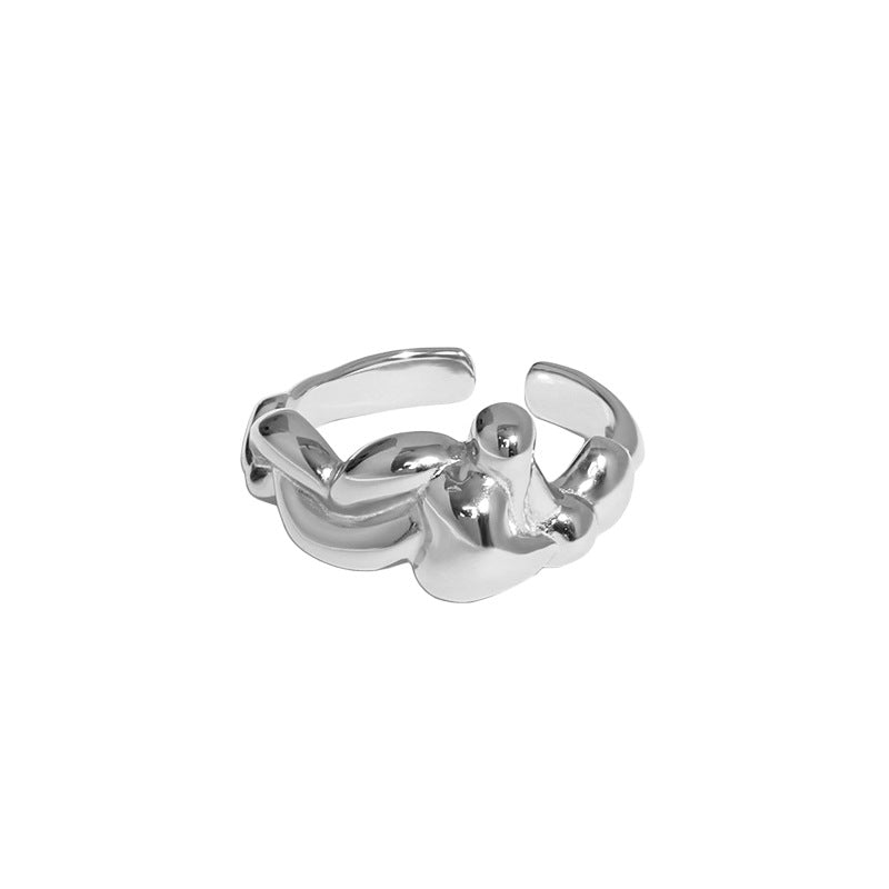 Lovcia Gold Tone Sea Wave Ring 925 Silver Adjustable-Rings-Rhodium-Rhodium