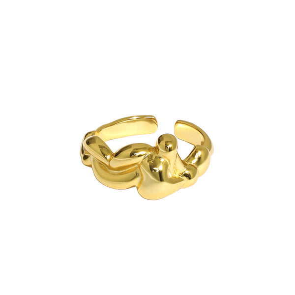 Lovcia Gold Tone Sea Wave Ring 925 Silver Adjustable-Rings-Yellow Gold-Yellow Gold