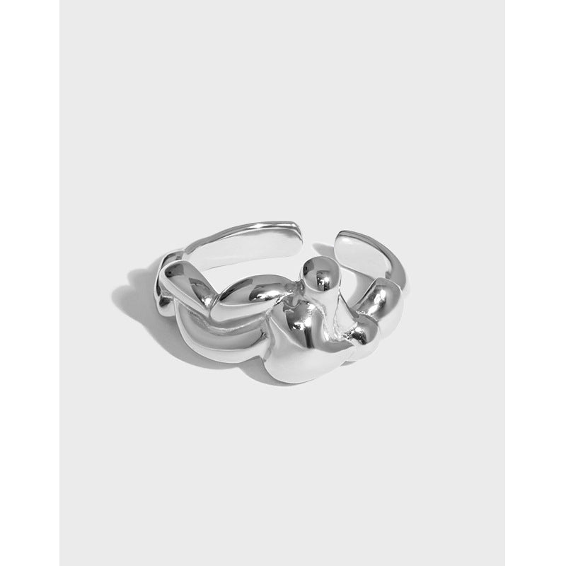 Lovcia Gold Tone Sea Wave Ring 925 Silver Adjustable-Rings-Yellow Gold-Yellow Gold