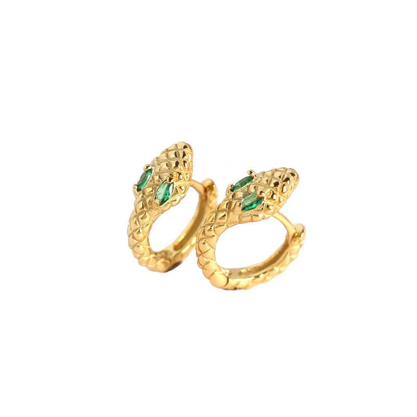 Lovcia Gold Tone Snake Hoop Earrings 13.8mm 12mm CZ-Earrings-Yellow Gold & Pink Cz-