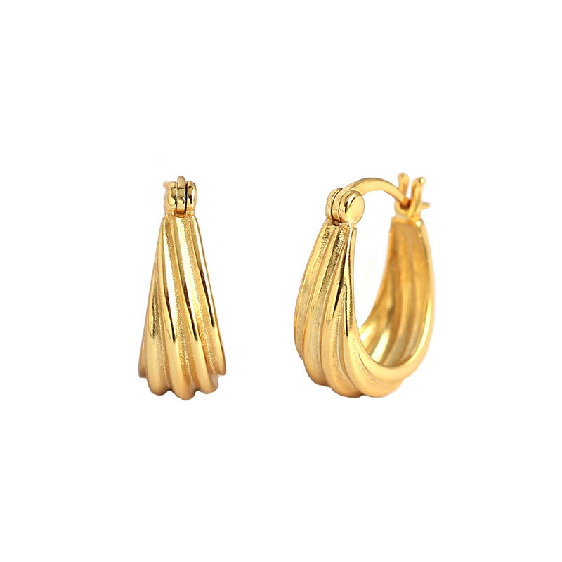 Lovcia Gold Tone Spiral Geometry Hoop Earrings 15.3mm-Earrings-Rhodium-Rhodium
