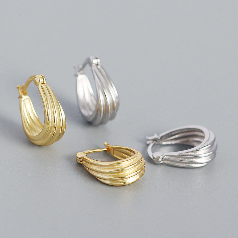 Lovcia Gold Tone Spiral Geometry Hoop Earrings 15.3mm-Earrings-Rhodium-Rhodium
