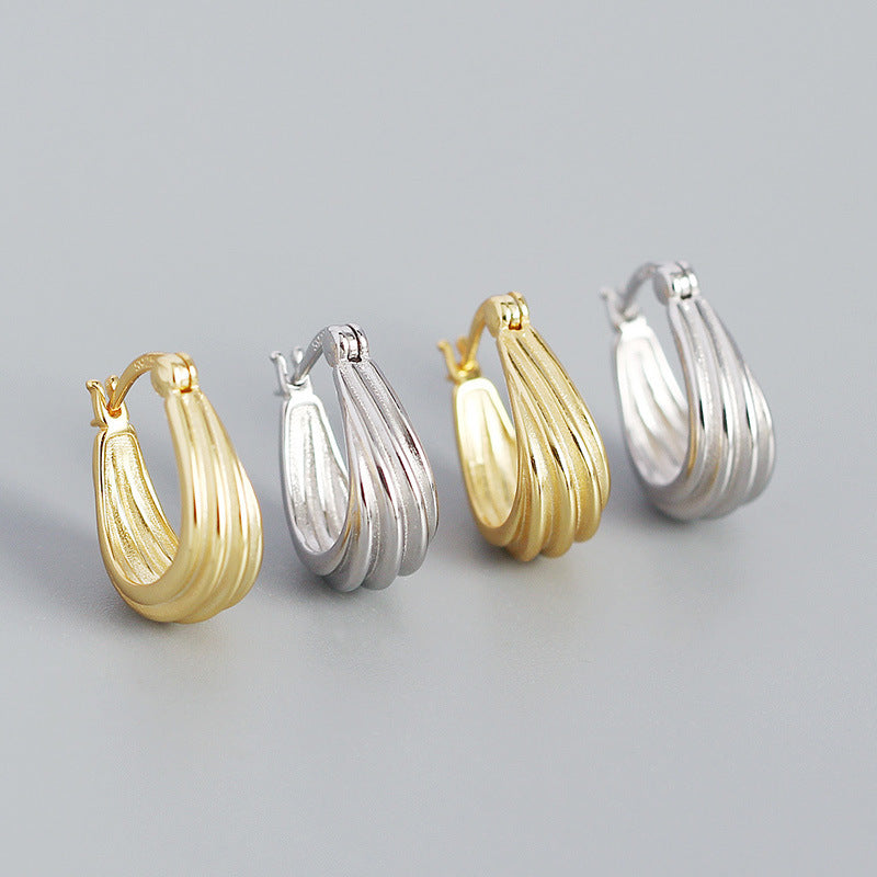 Lovcia Gold Tone Spiral Geometry Hoop Earrings 15.3mm-Earrings-Rhodium-Rhodium