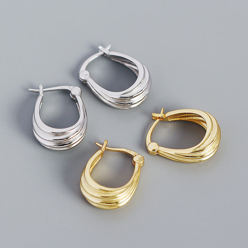 Lovcia Gold Tone Spiral Geometry Hoop Earrings 15.3mm-Earrings-Rhodium-Rhodium