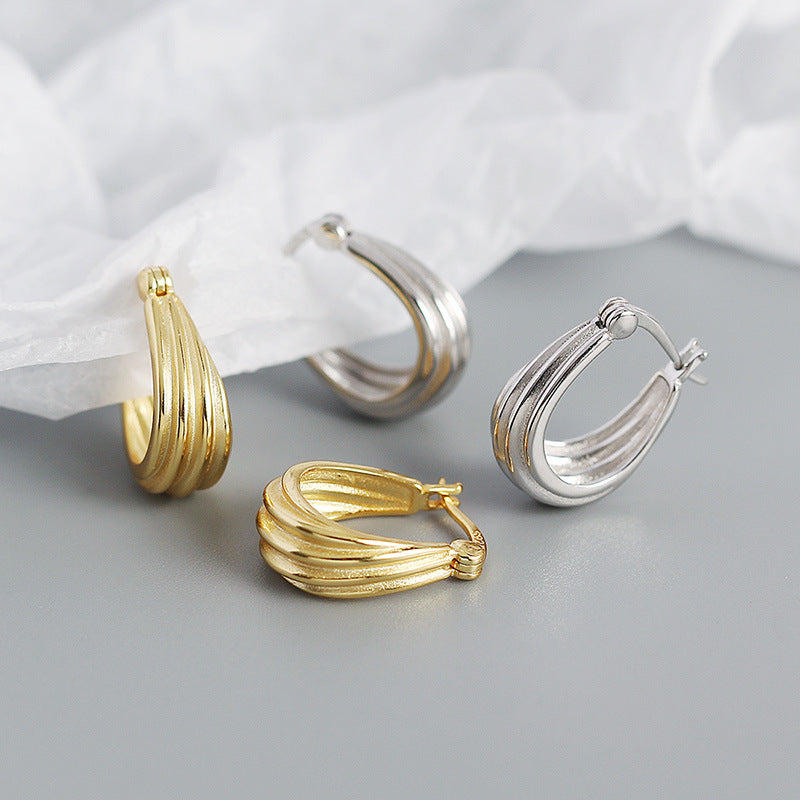 Lovcia Gold Tone Spiral Geometry Hoop Earrings 15.3mm-Earrings-Rhodium-Rhodium