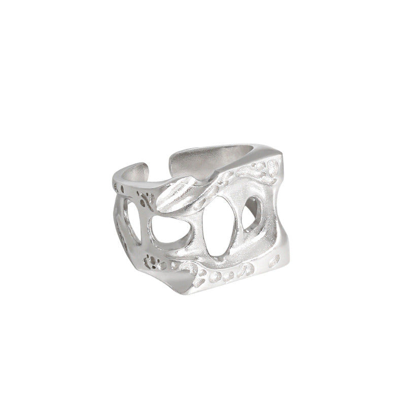 Lovcia Gold Tone Sterling Hollow Adjustable Ring Open Size-Rings-Rhodium-Rhodium