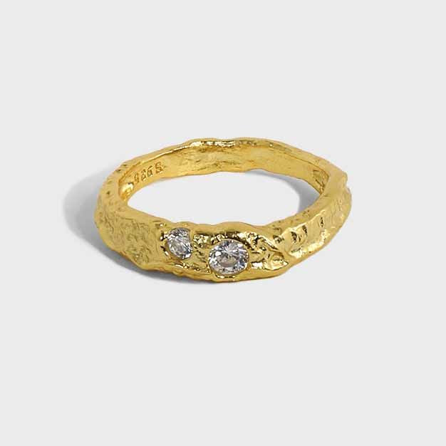 Lovcia Gold Tone Sterling Silver CZ Ring Adjustable-Rings-Us 7-Yellow Gold-Us 7