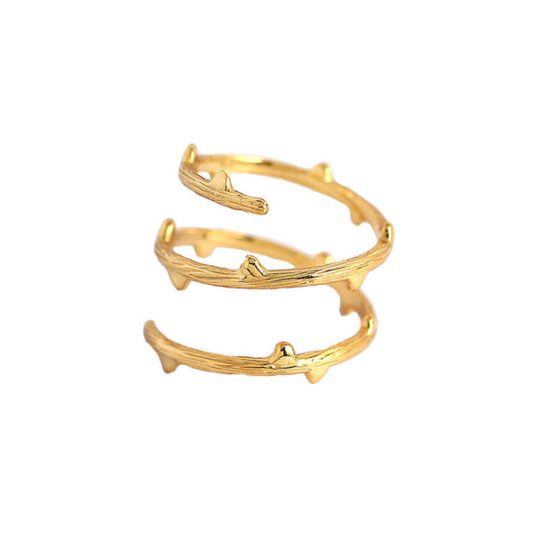 Lovcia Gold Tone Triple Layers Branch Ring Adjustable 925-Rings-Yellow Gold-Yellow Gold