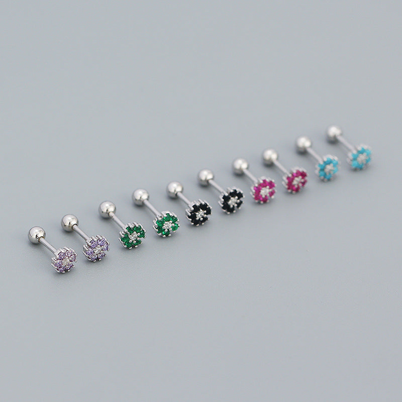 Lovcia Gold Tone Turquoise Flower CZ Stud Earrings 4.6mm-Earrings-Yellow Gold & Turquoise-Yellow Gold & Turquoise