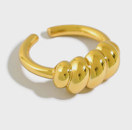 Lovcia Gold Tone Twisted 925 Sterling Silver Adjustable Ring-Rings-Yellow Gold-Yellow Gold