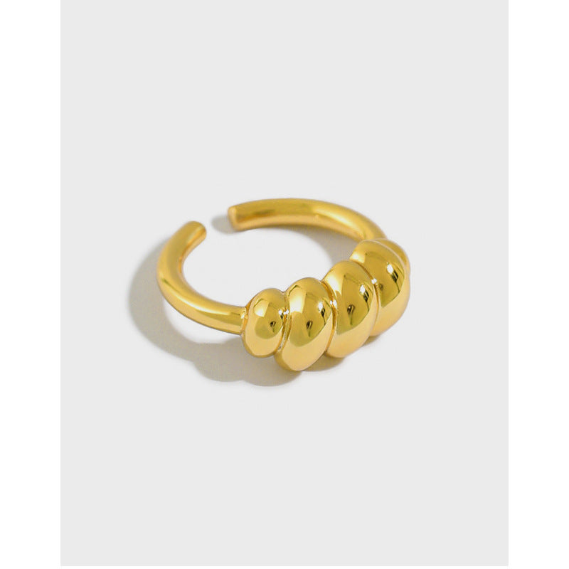 Lovcia Gold Tone Twisted 925 Sterling Silver Adjustable Ring-Rings-Yellow Gold-Yellow Gold