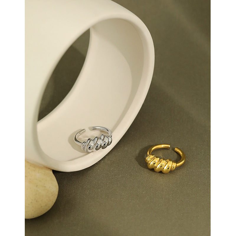 Lovcia Gold Tone Twisted 925 Sterling Silver Adjustable Ring-Rings-Yellow Gold-Yellow Gold