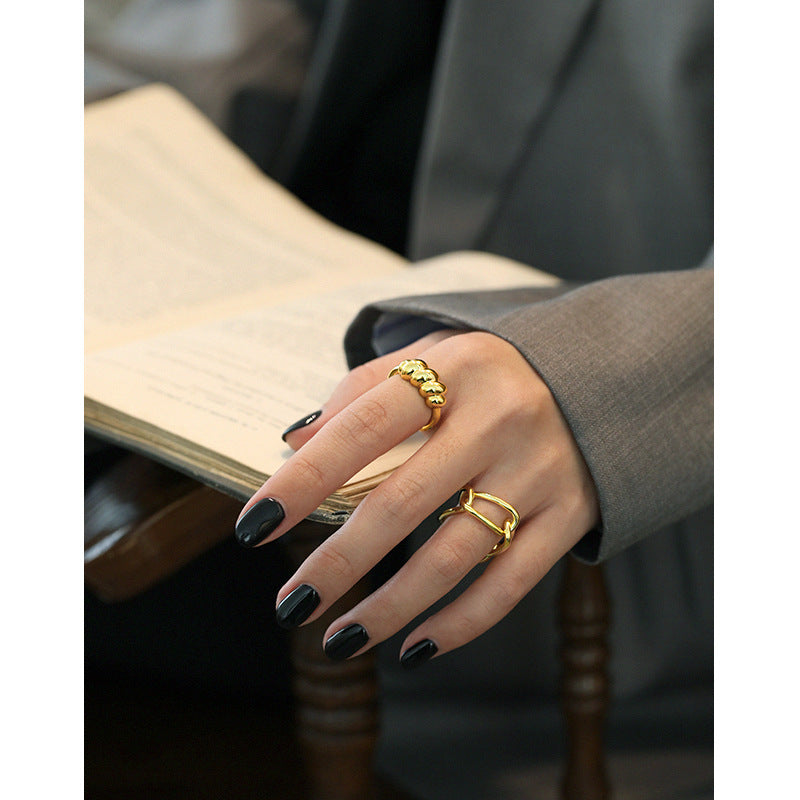 Lovcia Gold Tone Twisted 925 Sterling Silver Adjustable Ring-Rings-Yellow Gold-Yellow Gold