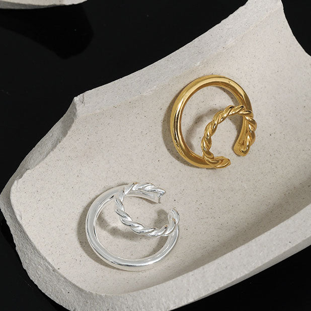 Lovcia Gold Tone Twisted Nonpierced Earring 14mm 20mm-Earrings-Yellow Gold (Single)-Yellow Gold (Single)