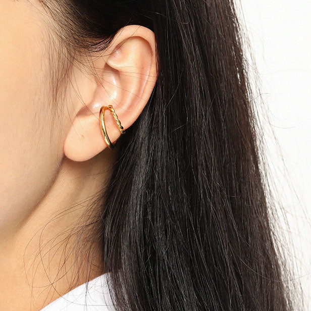 Lovcia Gold Tone Twisted Nonpierced Earring 14mm 20mm-Earrings-Yellow Gold (Single)-Yellow Gold (Single)