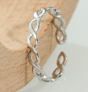 Lovcia Gold Tone Twisted Ring 925 Silver Adjustable-Rings-Rhodium-Rhodium