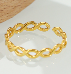 Lovcia Gold Tone Twisted Ring 925 Silver Adjustable-Rings-Yellow Gold-Yellow Gold