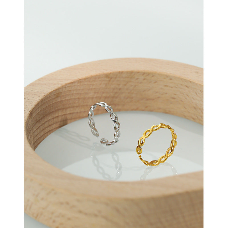 Lovcia Gold Tone Twisted Ring 925 Silver Adjustable-Rings-Yellow Gold-Yellow Gold