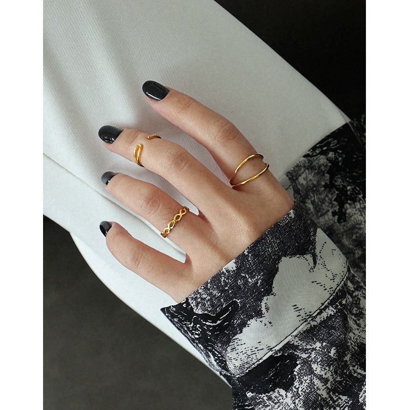 Lovcia Gold Tone Twisted Ring 925 Silver Adjustable-Rings-Yellow Gold-Yellow Gold