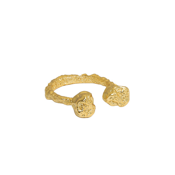 Lovcia Gold Tone Two Bones Adjustable Ring 925 Silver-Rings-Yellow Gold-Yellow Gold