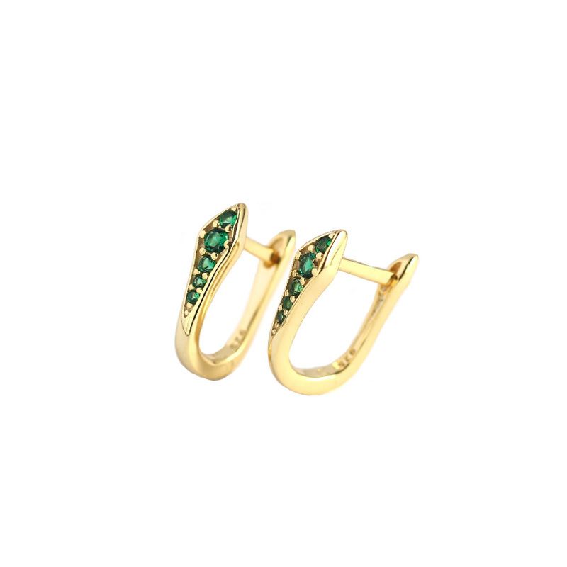 Lovcia Gold Tone U Shape CZ Hoop Earrings 13.4mm 925 Silver-Earrings-Yellow Go * White Cz-Yellow Go * White Cz