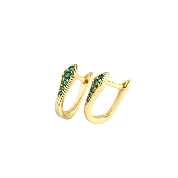 Lovcia Gold Tone U Shape CZ Hoop Earrings 13.4mm 925 Silver-Earrings-Yellow Go * White Cz-Yellow Go * White Cz