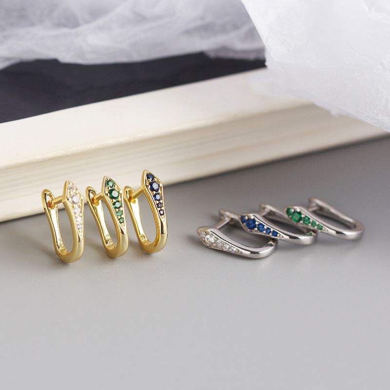 Lovcia Gold Tone U Shape CZ Hoop Earrings 13.4mm 925 Silver-Earrings-Yellow Go * White Cz-Yellow Go * White Cz