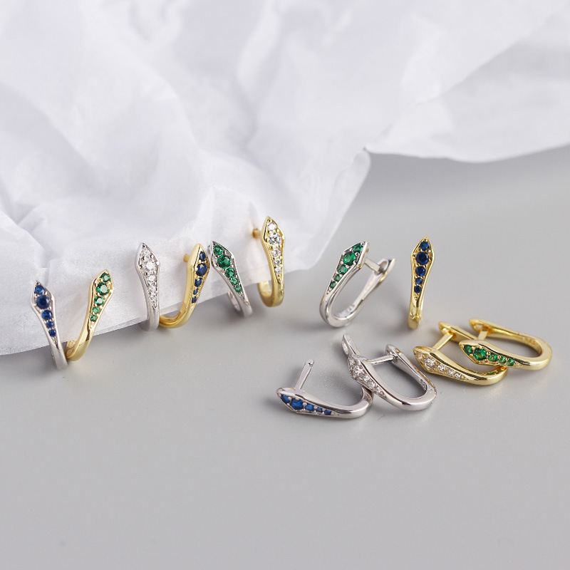 Lovcia Gold Tone U Shape CZ Hoop Earrings 13.4mm 925 Silver-Earrings-Yellow Go * White Cz-Yellow Go * White Cz