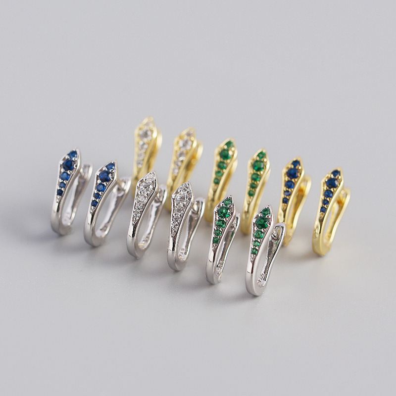 Lovcia Gold Tone U Shape CZ Hoop Earrings 13.4mm 925 Silver-Earrings-Yellow Go * White Cz-Yellow Go * White Cz
