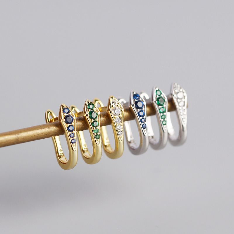 Lovcia Gold Tone U Shape CZ Hoop Earrings 13.4mm 925 Silver-Earrings-Yellow Go * White Cz-Yellow Go * White Cz
