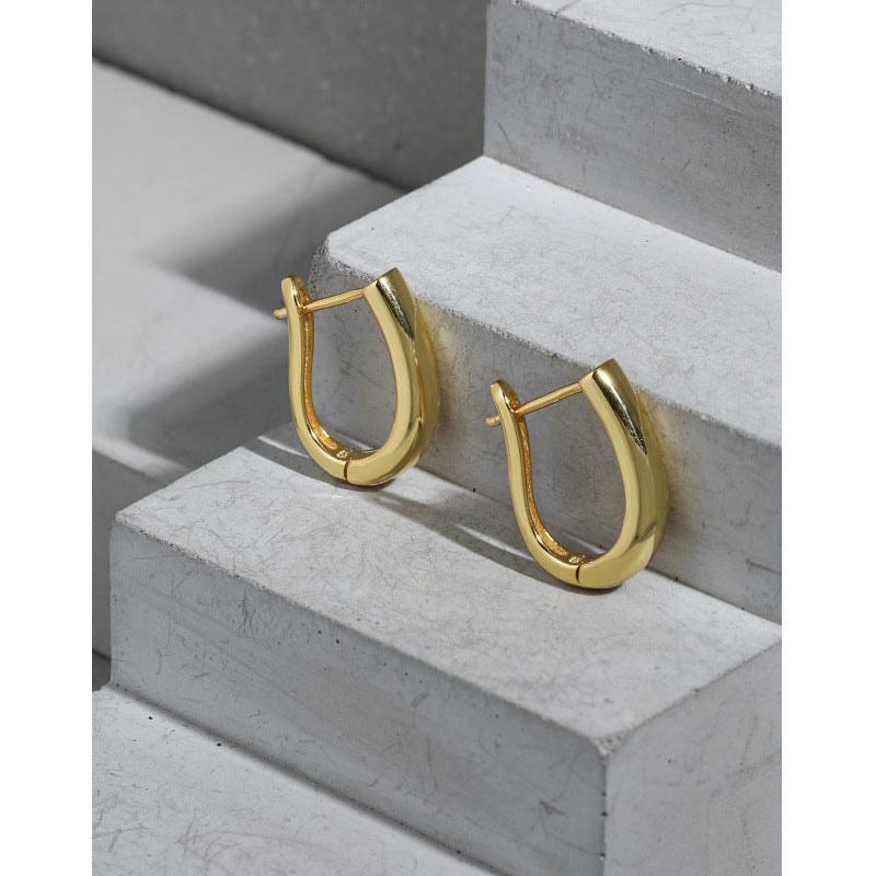 Lovcia Gold Tone U Shape Hoop Earrings 925 Sterling Silver-Earrings-Yellow Gold-Yellow Gold