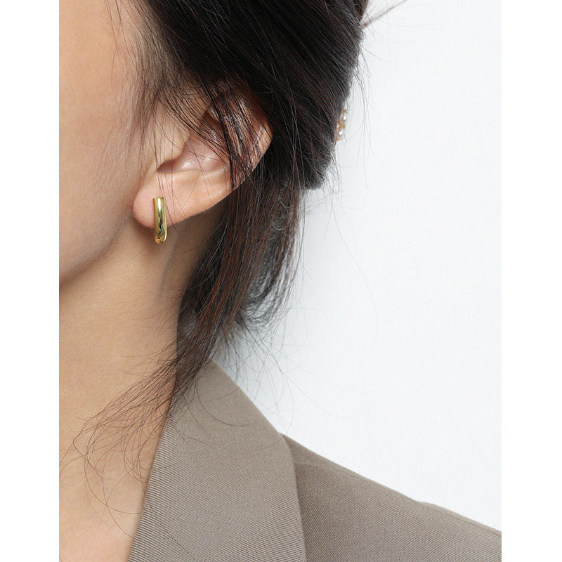 Lovcia Gold Tone U Shape Hoop Earrings 925 Sterling Silver-Earrings-Yellow Gold-Yellow Gold