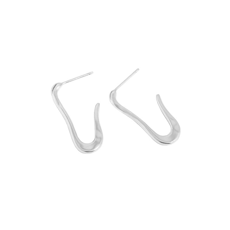 Lovcia Gold Tone U Shape Paper Clip Hoop Earrings 14.3mm-Earrings-Rhodium-Rhodium