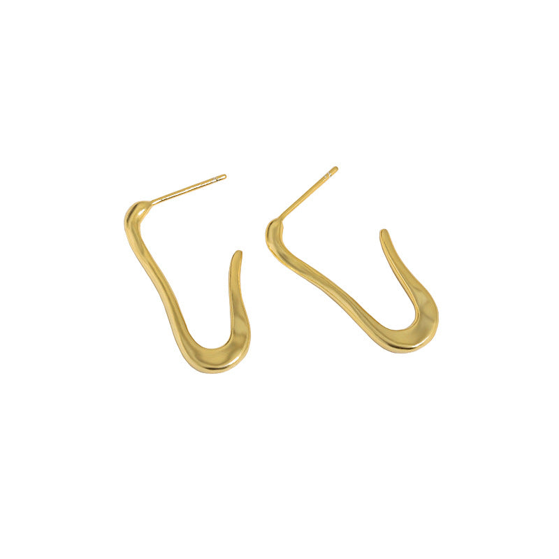 Lovcia Gold Tone U Shape Paper Clip Hoop Earrings 14.3mm-Earrings-Yellow Gold-Yellow Gold