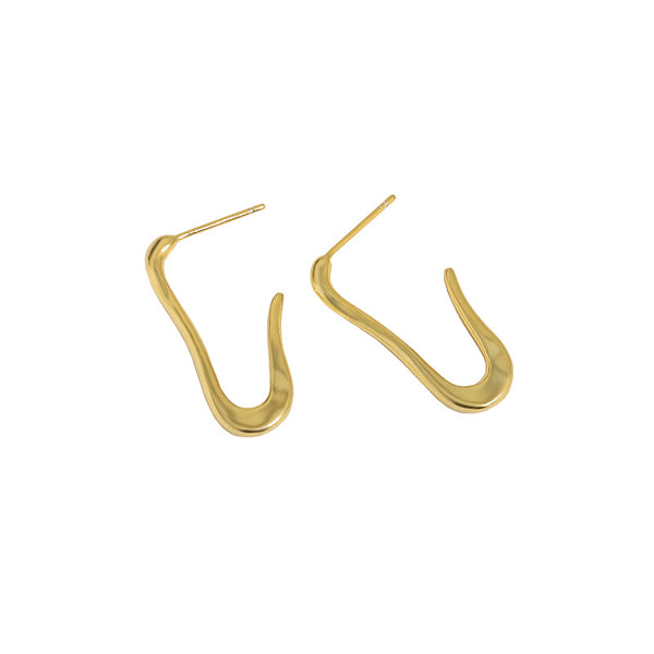 Lovcia Gold Tone U Shape Paper Clip Hoop Earrings 14.3mm-Earrings-Yellow Gold-Yellow Gold
