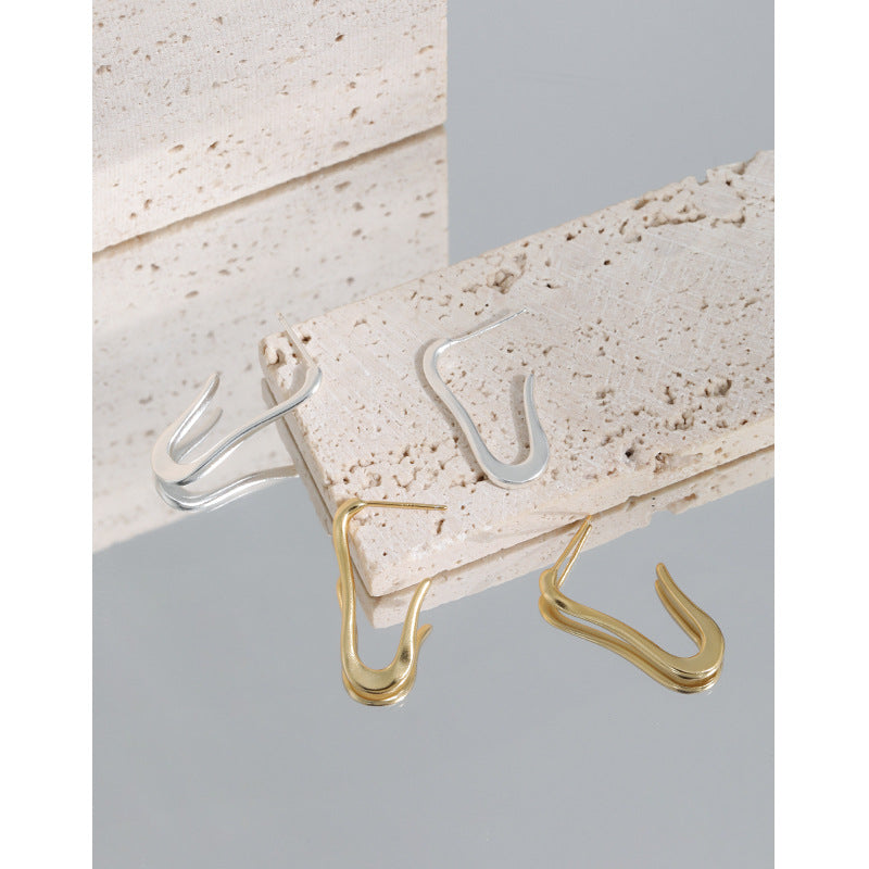 Lovcia Gold Tone U Shape Paper Clip Hoop Earrings 14.3mm-Earrings-Yellow Gold-Yellow Gold