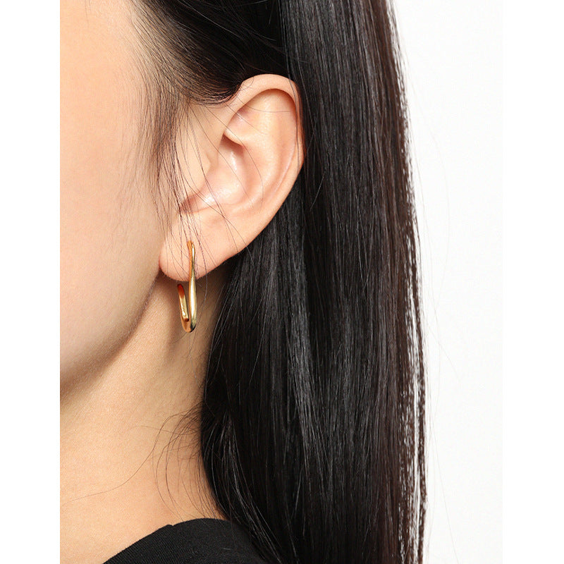 Lovcia Gold Tone U Shape Paper Clip Hoop Earrings 14.3mm-Earrings-Yellow Gold-Yellow Gold