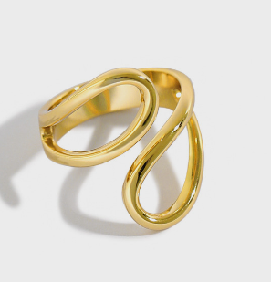 Lovcia Gold Tone Waterdrop Adjustable Ring 925 Silver-Rings-Yellow Gold-Yellow Gold