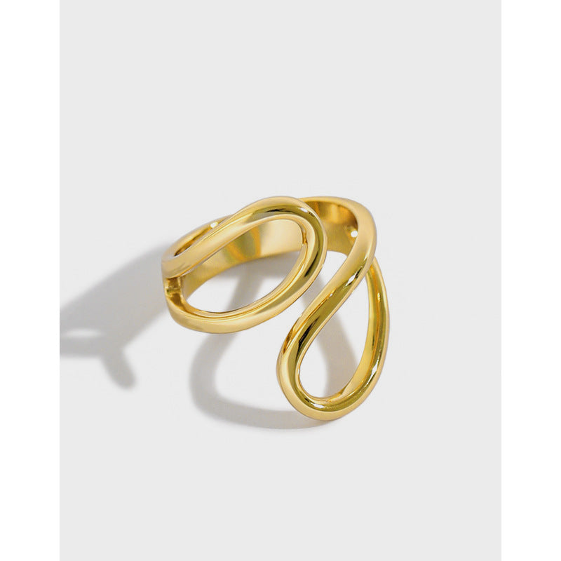Lovcia Gold Tone Waterdrop Adjustable Ring 925 Silver-Rings-Yellow Gold-Yellow Gold