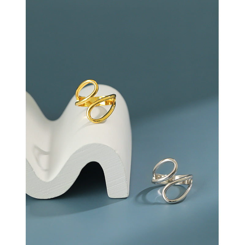 Lovcia Gold Tone Waterdrop Adjustable Ring 925 Silver-Rings-Yellow Gold-Yellow Gold