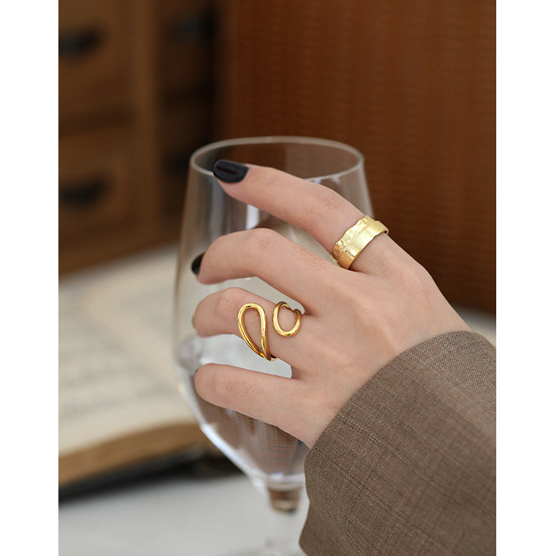 Lovcia Gold Tone Waterdrop Adjustable Ring 925 Silver-Rings-Yellow Gold-Yellow Gold