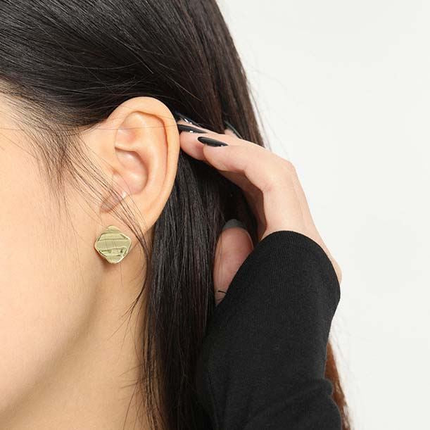Lovcia Gold Tone Wave 15.6mm 925 Silver Stud Earrings-Earrings-Yellow Gold-Yellow Gold