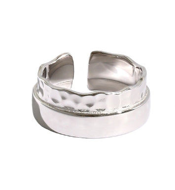 Lovcia Gold Tone Wide Adjustable Ring 925 Sterling Silver-Rings-Rhodium-Rhodium
