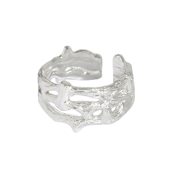 Lovcia Gold Tone Wide Hollow Branch 925 Ring Adjustable-Rings-Rhodium-Rhodium